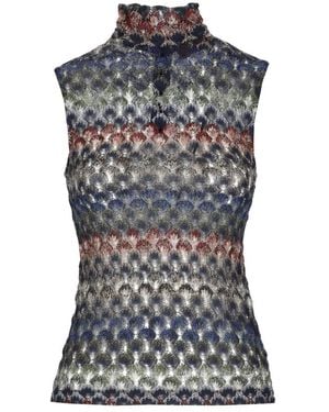 Missoni Truien & Vesten ,Veelkleurig ,Rayon Mouwloze Viscose Lamé Top Met Kanten Motief - Grijs
