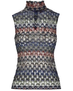 Missoni Truien & Vesten ,Veelkleurig ,Rayon Mouwloze Viscose Lamé Top Met Kanten Motief - Grijs