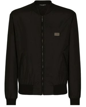 Dolce & Gabbana Nylon Jacket With Logo Plaque - Black