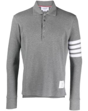 Thom Browne Gestreiftes Langarm-Poloshirt - Grau