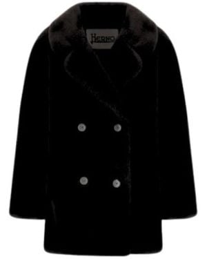 Herno Peacoat Van Imitatiebont - Zwart