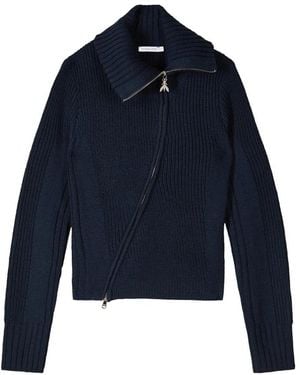 Patrizia Pepe Truien & Vesten ,Blauw ,Wol Asymmetrisch Vest Met Rits