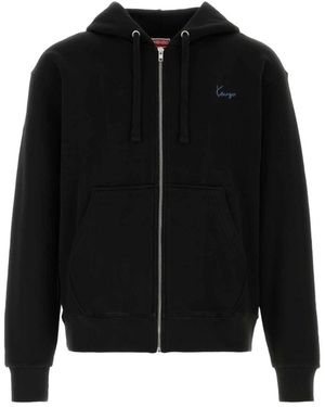 KENZO Hoodies & Sweatvesten ,Zwart ,Katoen Signature Embroidered Zip-Up Hoodie