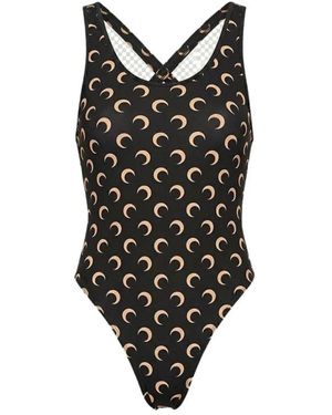Marine Serre Badmode ,Zwart ,Moon Printed Jersey One-Piece