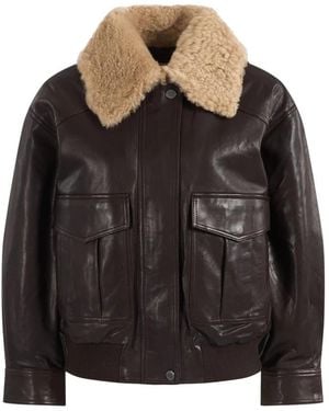 Weekend by Maxmara Jassen ,Bruin ,Wol Calata Leren Bomberjack - Zwart