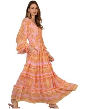 Hale Bob Kleedjes ,Veelkleurig ,Chiffon Elisabeth Chiffon Maxi Jurk - Oranje