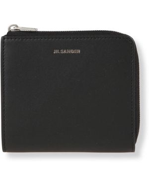 Jil Sander Accessoires ,Zwart ,Leer Leren Portemonnee Met Logo-Print