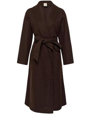 Cream Belted Coats - Marrone