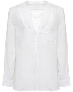 120% Lino Overhemden ,Wit ,Linnen Linnen Blouse Met Mandarijnkraag