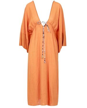 Ottod'Ame Kleedjes ,Oranje ,Linnen Maxi Jurk