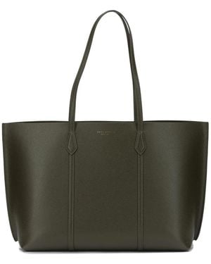Tory Burch Tassen ,Groen ,Leer Perforated Logo Leren Tote - Zwart