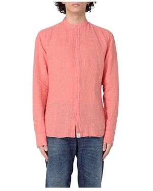 Peuterey Leinenhemd Mit Mandarin-Kragen, Lange Ärmel - Rot