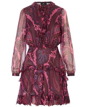 Etro Rüschen-Minikleid Aus Seide - Rot
