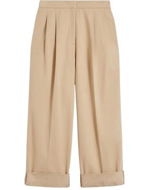 Weekend by Maxmara Comfortabele Katoenen Gabardine Broek Met Wijde Pasvorm - Naturel