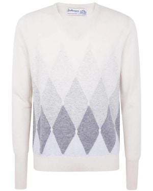 Ballantyne V-Ausschnitt Argyle Pullover - Weiß