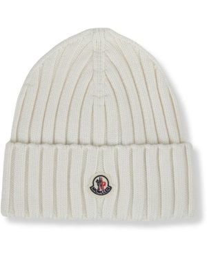 Moncler Accessoires ,Wit ,Wol Logo Wool Beanie