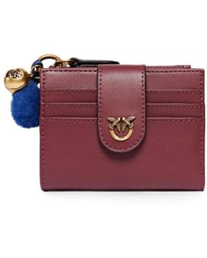 Pinko Accessoires ,Rood ,Leer Leren Kaarthouder Met Bedeltje