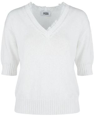 Alpha Studio V-Neck Knitwear - Blanco