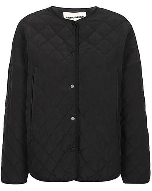 Sandbeige Jassen ,Zwart ,Gewatteerd Zwart Jasje Met Mandarijnkraag