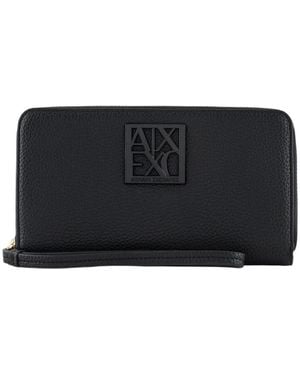 ARMANI EXCHANGE Accessoires ,Zwart ,Polyester Getextureerde Portemonnee Met Ritssluiting, Polsband En Logo