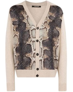 Roberto Cavalli Python-print woll-cardigan v-ausschnitt - Braun