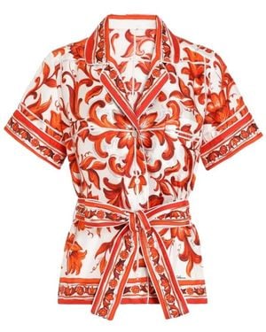 Dolce & Gabbana Overhemden ,Veelkleurig ,Maiolica Print Zijden Vanity Shirt - Rood