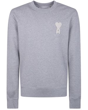 Ami Paris Hoodies & Sweatvesten ,Grijs ,Katoen Crewneck Classic Fit Met "Ami De Coeur" Gebreide Patch