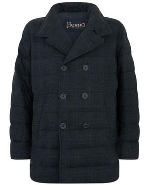 Herno Jassen ,Grijs ,Wol Gepolsterd Jack Met Revers - Blauw