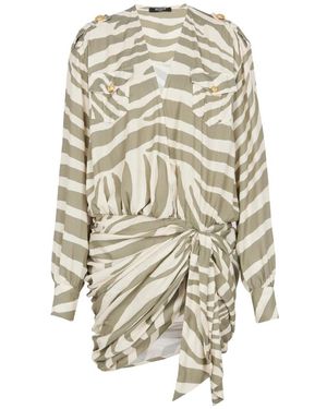 Balmain Draped Zebra Print Dress - Natural