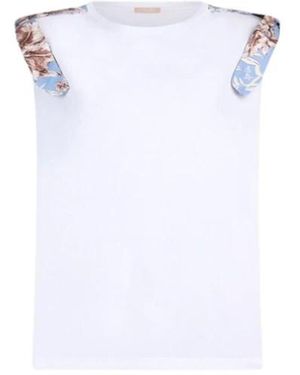 Liu Jo Baumwoll-Jersey-T-Shirt Mit Gepolsterten Trägern Und Popeline-Schleifen - Weiß