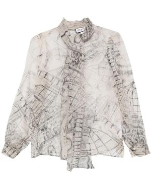 Paul & Joe Overhemden ,Grijs ,Organza Architecture-Print Organza Shirt