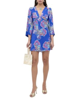 RIXO London Midi Jurk Met Vlindermouwen - Blauw
