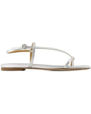 Aeyde Zilveren Leren Instap Open Teen Sandalen - Metallic