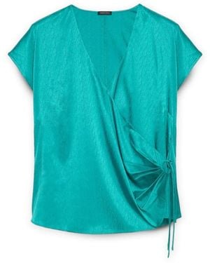 FIORELLA RUBINO Satin-Bluse Mit Wickelausschnitt - Blau