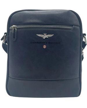 Aeronautica Militare Herren Eco-Leder Organizer Umhängetasche - Blau