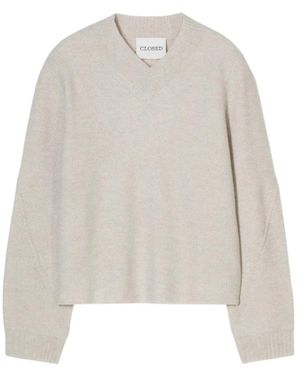 Closed Truien & Vesten ,Grijs ,Wol Merino Wollen V-Hals Trui - Wit
