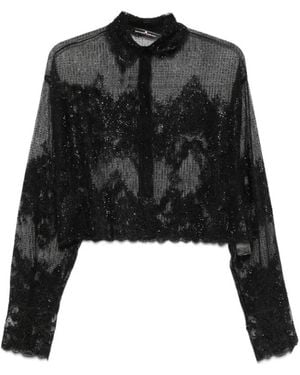 Ermanno Scervino Overhemden ,Zwart ,Katoen Shirt With Embroidery