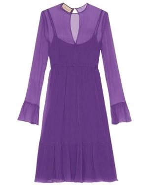 Gucci Kleedjes ,Paars ,Chiffon Zijden Chiffon Jurk Tot Op De Kuit