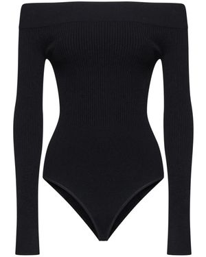 Alaïa Off-The-Shoulder Ribgebreide Bodysuit - Zwart
