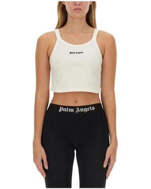 Palm Angels Tops ,Wit ,Katoen Classic Logo Tank - Zwart