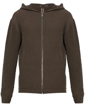 Rick Owens Hoodies & Sweatvesten ,Bruin ,Wol Ribbed Knit Zip Hoodie - Groen