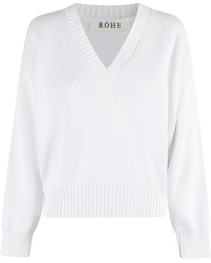 Rohe Weißer Baumwollstrick V-Ausschnitt Pullover