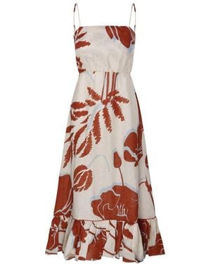 JUAN DE DIOS Gladiolos Madeira Midi Kleid - Rot