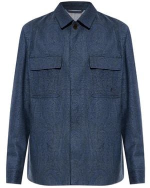 Etro Jassen ,Blauw ,Wol Wollen Overshirt