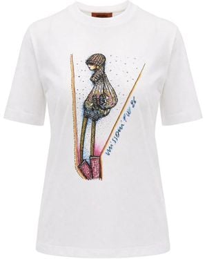 Missoni Tops ,Wit ,Katoen Bedruikt Katoenen Jersey T-Shirt Met Ronde Hals