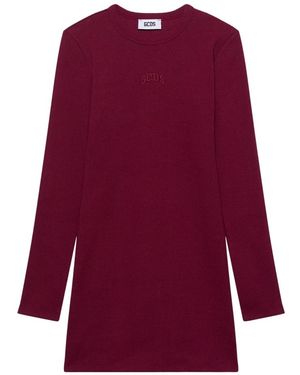 Gcds Kleedjes ,Rood ,Katoen Logo Ribbed Mini Jurk - Paars