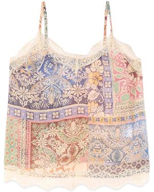 Oltre Gemustertes Top Mit Spitzenbesatz - Pink