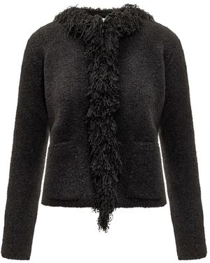 Ferragamo Truien & Vesten ,Zwart ,Wol Cardigan Met Franje Detail