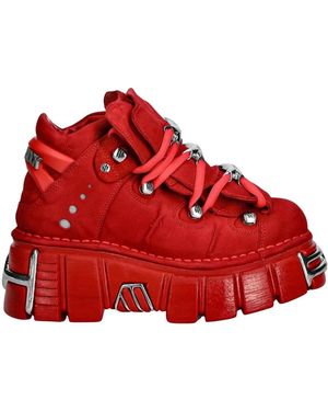 New Rock Schoenen ,Zwart ,Leer Enkellaars - Rood