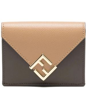 Fendi Accessoires ,Bruin ,Leer Ff Diamonds Wallet - Naturel